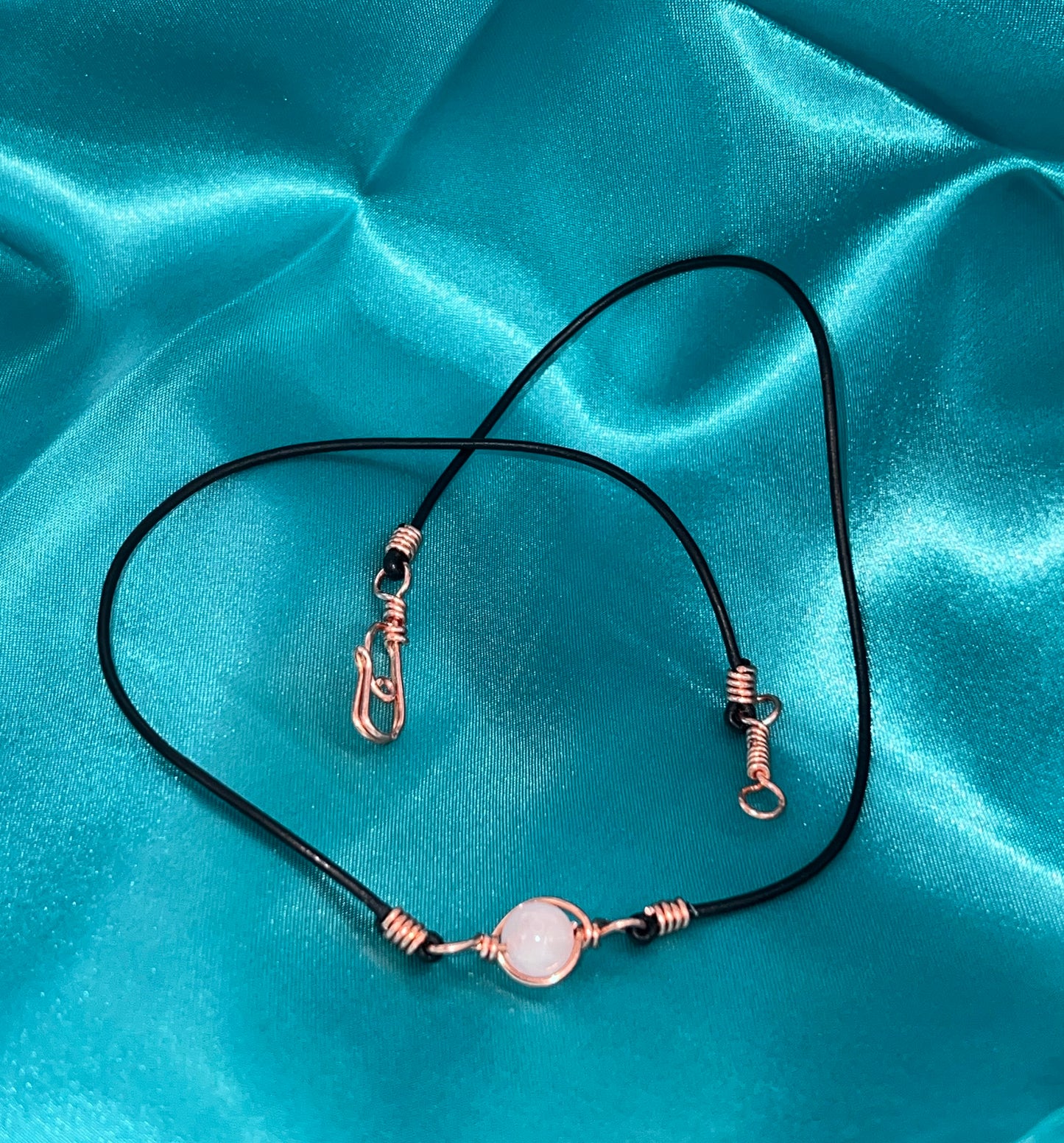 Wire-Wrapped Leather Gemstone Necklace